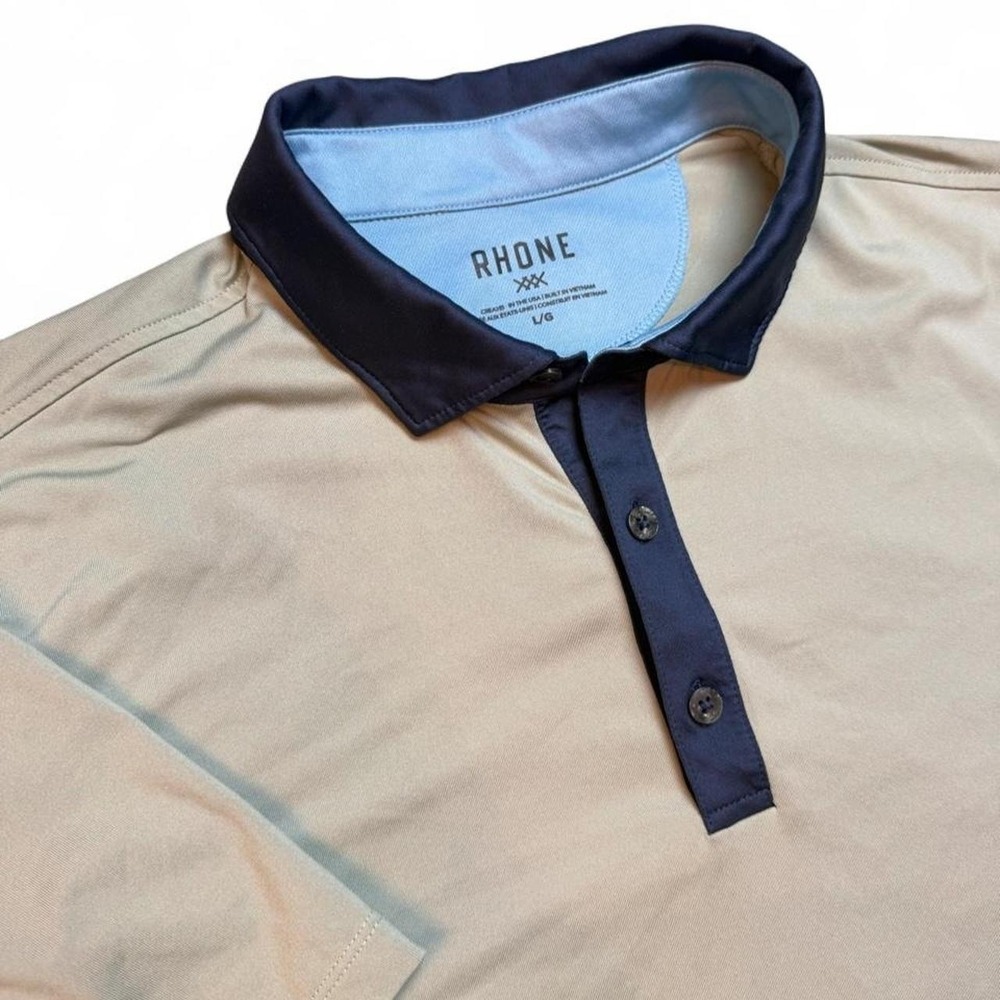Rhone Delta Pique Polo Shirt Mens Large Sage Green Navy Blue Golf Activewear